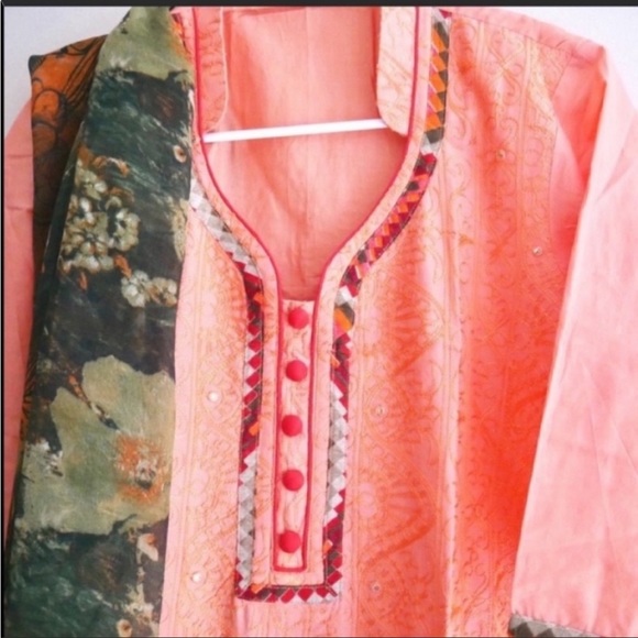 Pakistani pale Orange and green salwar kameez large shalwar Indian kurta - Picture 5 of 5